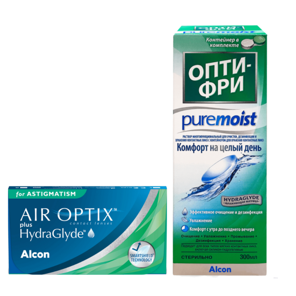 Набор Air Optix HydraGlyde for Astigmatism, 3pk + Opti-Free Pure Moist 300ml