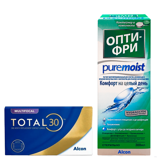 Набор Total 30 Multifocal, 3pk + Opti-Free Pure Moist 300ml Набор Total 30 Multifocal, 3pk + Opti-Free Pure Moist 300ml