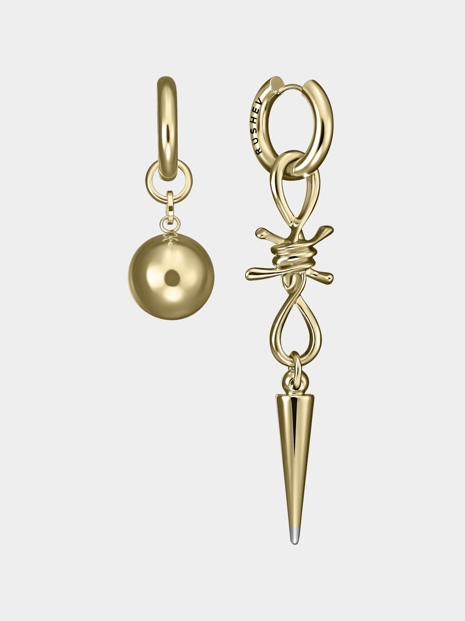 Ассиметричные серьги с проволокой и шаром 02