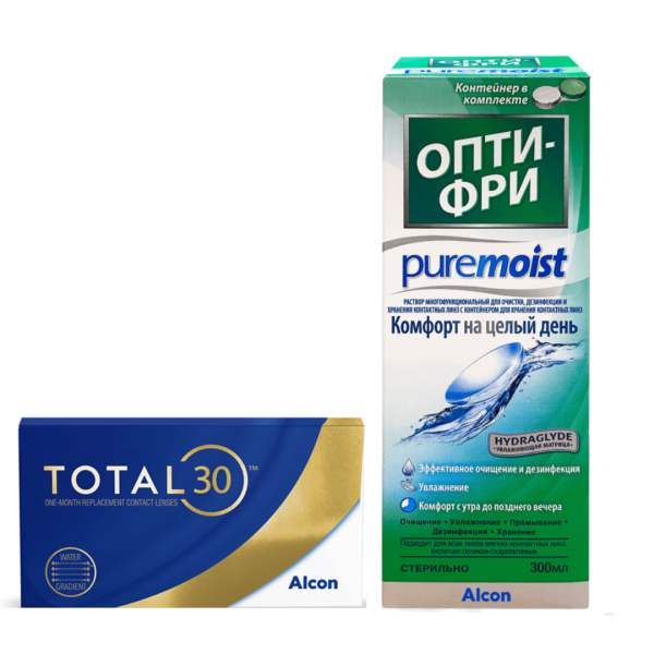 Набор Total 30, 3pk + Opti-Free Pure Moist 300ml Набор Total 30, 3pk + Opti-Free Pure Moist 300ml
