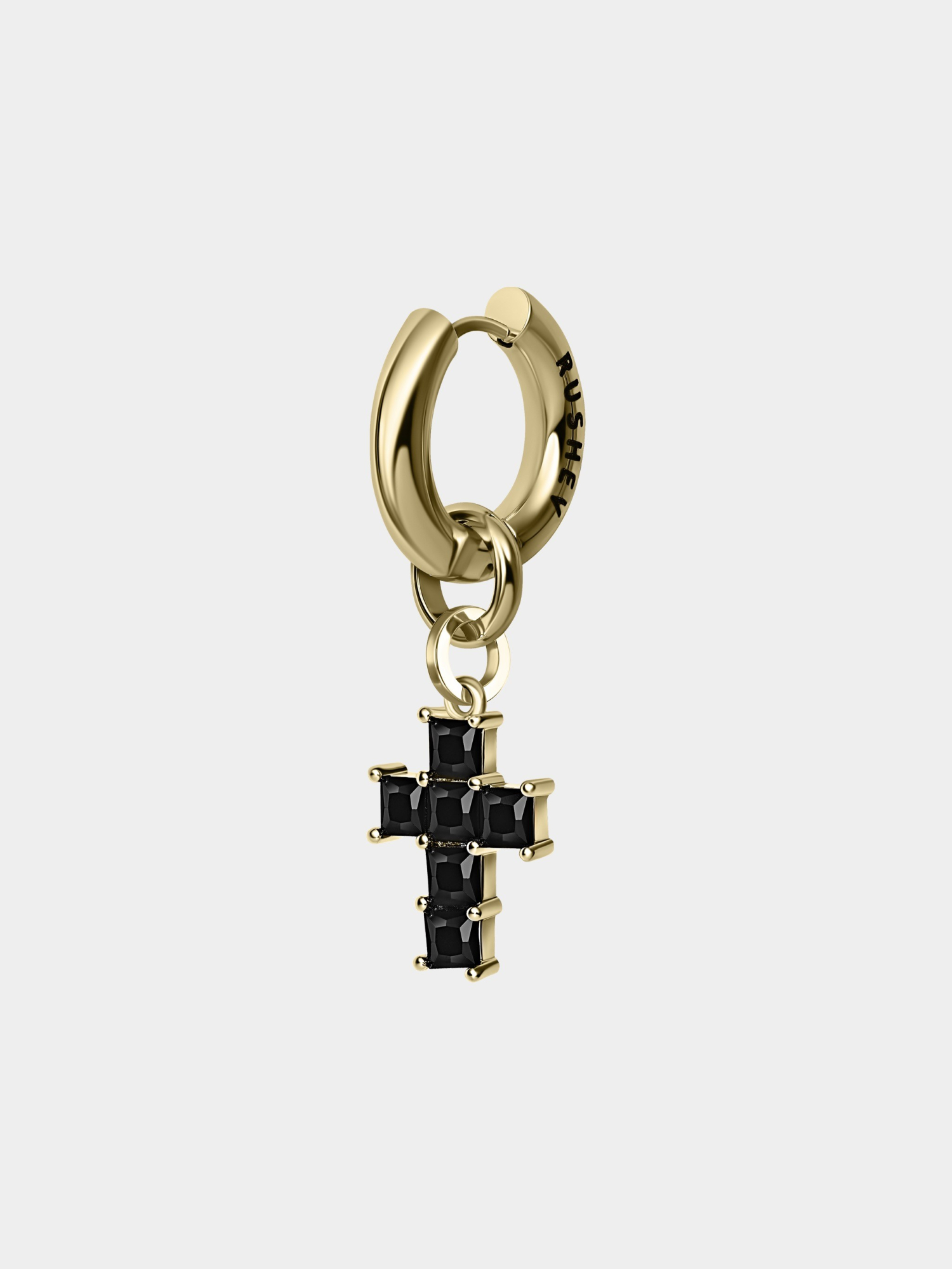 Моносерьга CROSS BLACK Gold  KR1GB