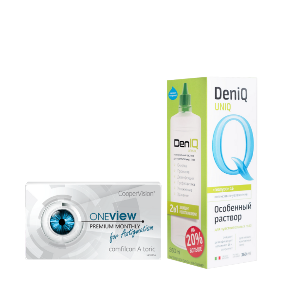 Набор One View PREMIUM for Astigmatism, 3pk + раствор DenIQ Unihyal 360 ml Набор One View PREMIUM for Astigmatism, 3pk + раствор DenIQ Unihyal 360 ml