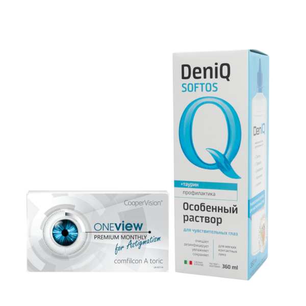 Набор One View PREMIUM for Astigmatism, 3pk + раствор DenIQ 360 ml Набор One View PREMIUM for Astigmatism, 3pk + раствор DenIQ 360 ml